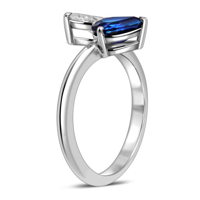 Кольцо из белого золота с бриллиантом и сапфиром (058444)