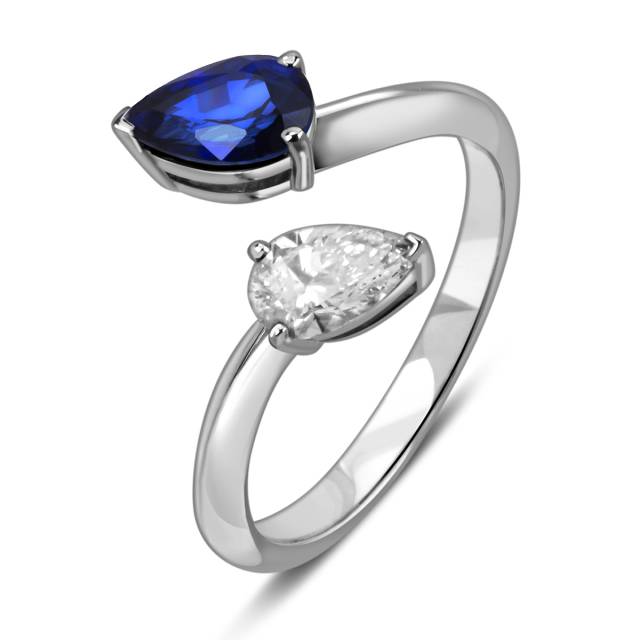 Кольцо из белого золота с бриллиантом и сапфиром (058444)