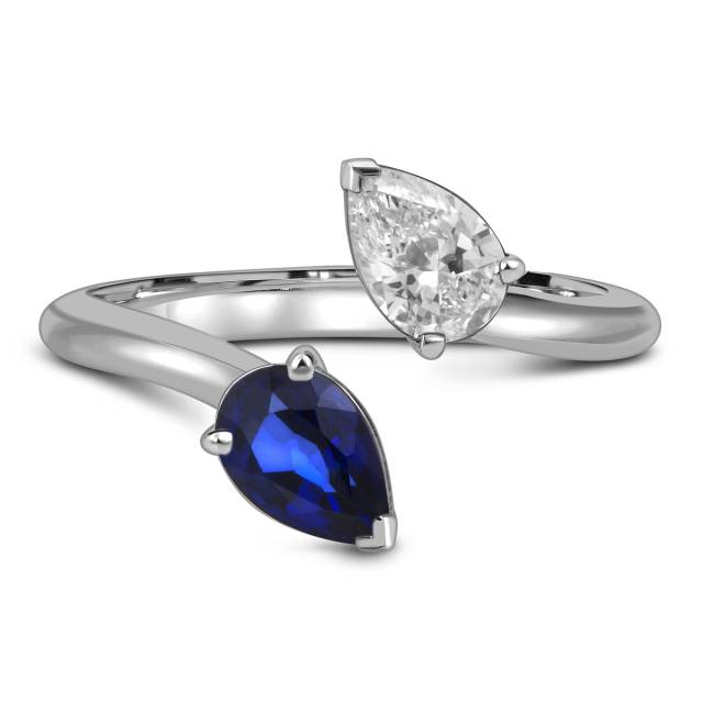 Кольцо из белого золота с бриллиантом и сапфиром (058444)