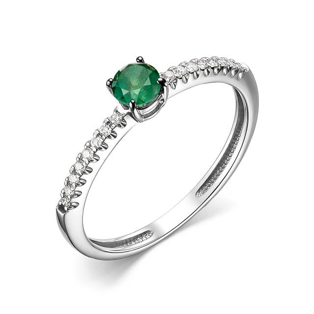 Кольцо из белого золота с бриллиантами и изумрудом (060586)