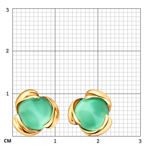 Серьги пусеты из жёлтого золота с хризопразами (063993)