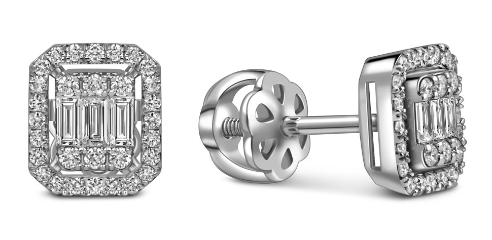 Серьги пусеты из белого золота с бриллиантами (055564)