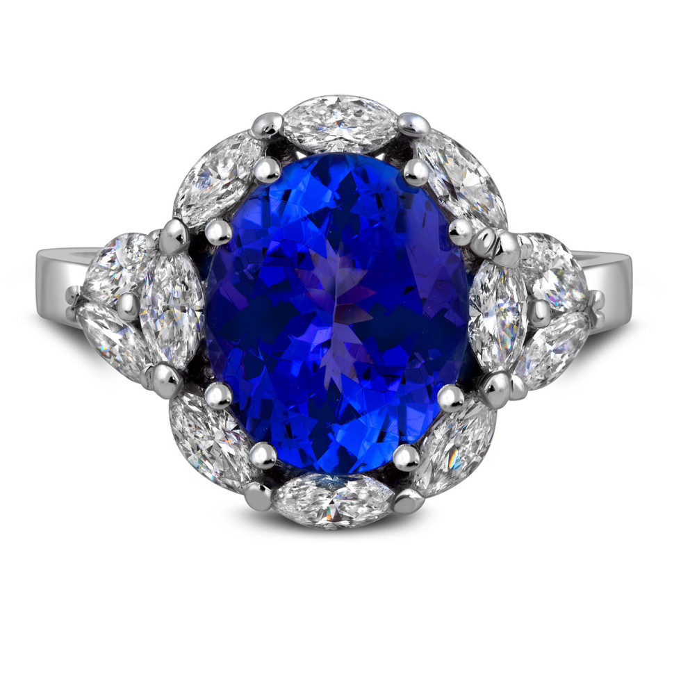 Кольцо из белого золота с бриллиантами и танзанитом (025882)