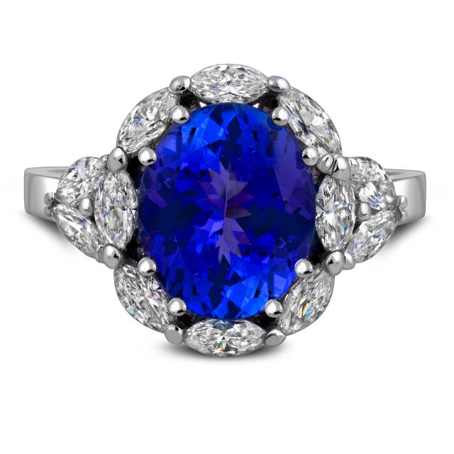 Кольцо из белого золота с бриллиантами и танзанитом (025882)