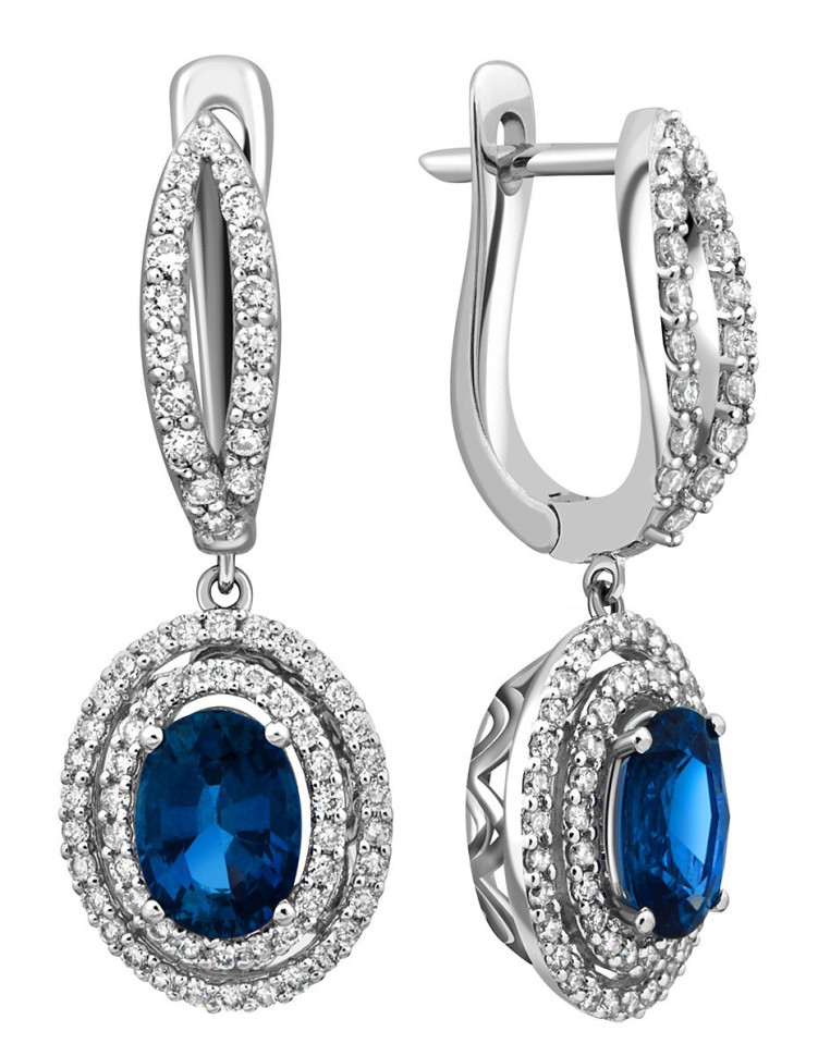 Серьги из белого золота с бриллиантами и сапфирами (023245)