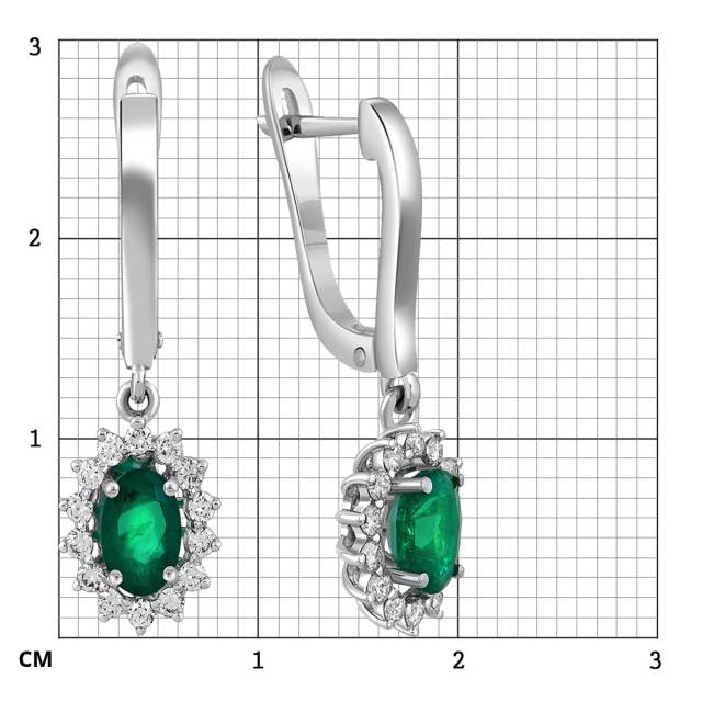 Серьги из белого золота с бриллиантами и изумрудами (063169)