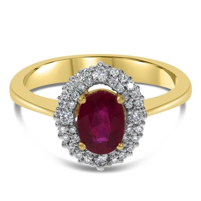 Кольцо из жёлтого золота с бриллиантами и рубином (046112)