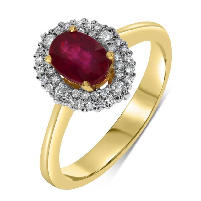 Кольцо из жёлтого золота с бриллиантами и рубином (046112)
