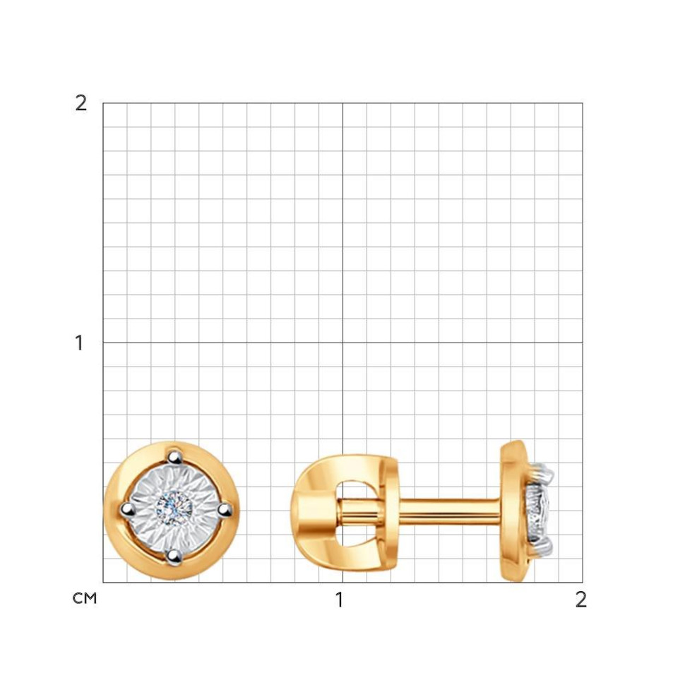 Серьги пусеты из красного золота с бриллиантами (047373)