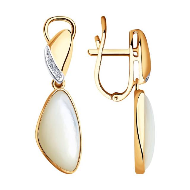 Серьги из красного золота с бриллиантами и перламутром (046751)