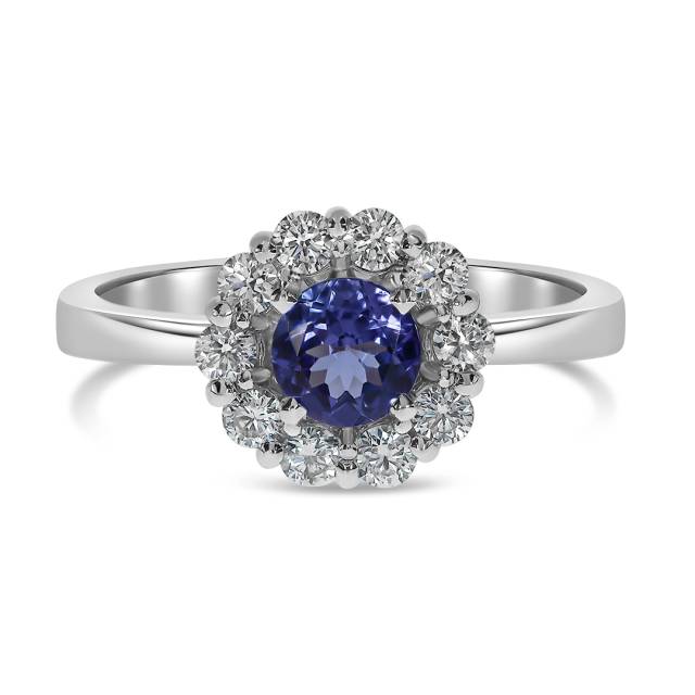 Кольцо из белого золота с бриллиантами и танзанитом (062665)