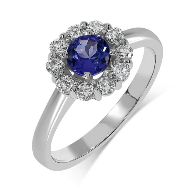 Кольцо из белого золота с бриллиантами и танзанитом (062665)