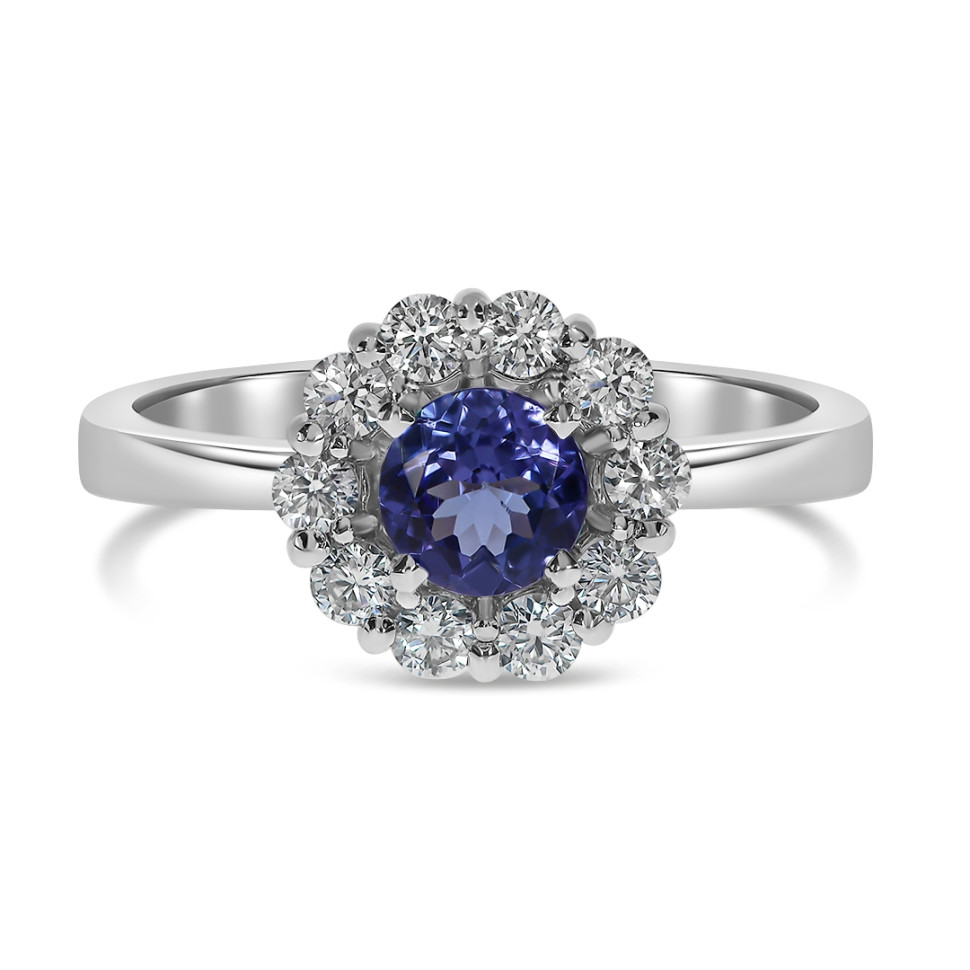 Кольцо из белого золота с бриллиантами и танзанитом (062665)