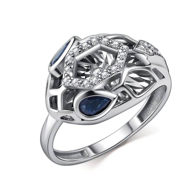 Кольцо из белого золота с бриллиантами и сапфирами (060372)