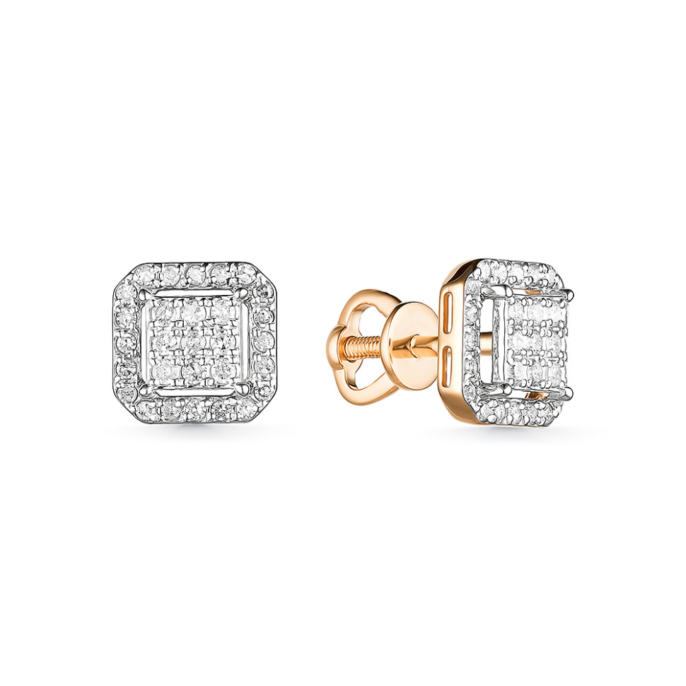 Серьги пусеты из красного золота с бриллиантами (060593)