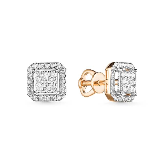 Серьги пусеты из красного золота с бриллиантами (060593)