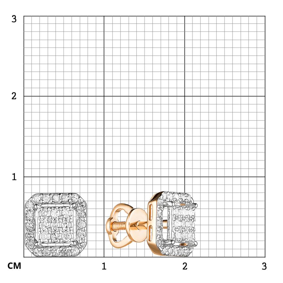 Серьги пусеты из красного золота с бриллиантами (060593)