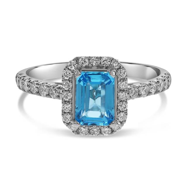 Кольцо из белого золота с бриллиантами и топазом (059491)