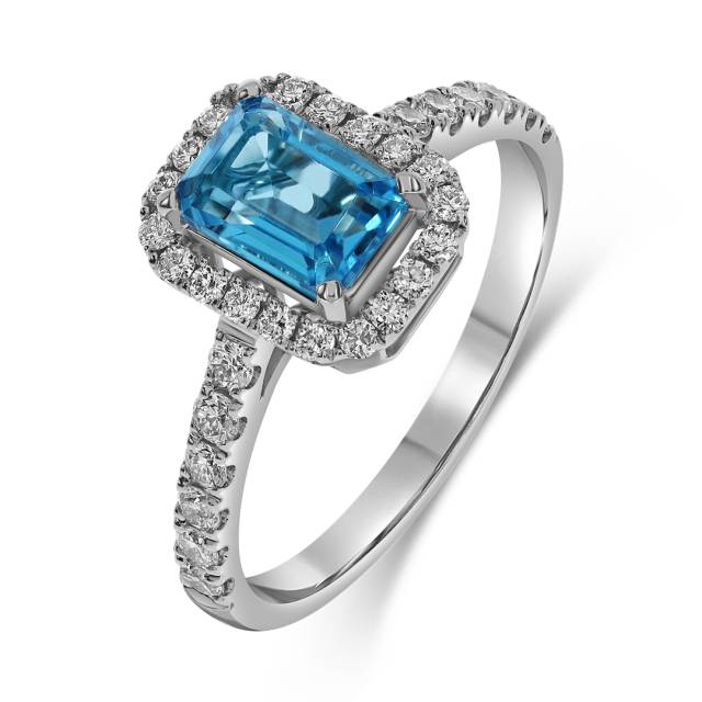 Кольцо из белого золота с бриллиантами и топазом (059491)