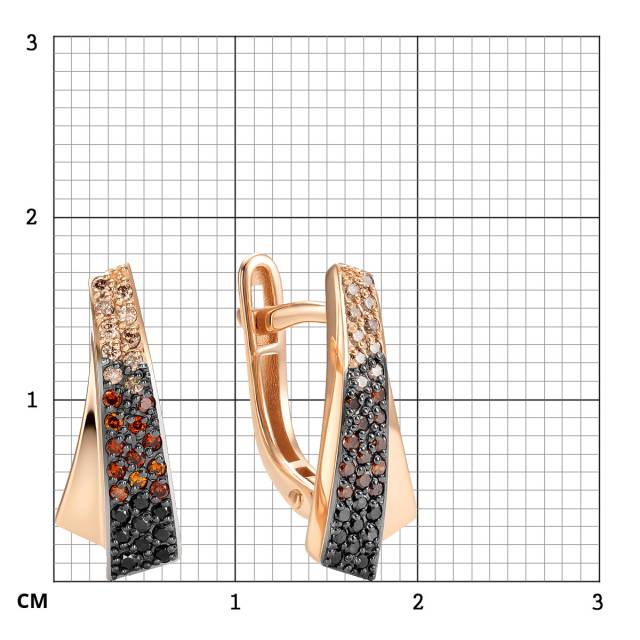 Серьги из красного золота с цветными бриллиантами  (064477)