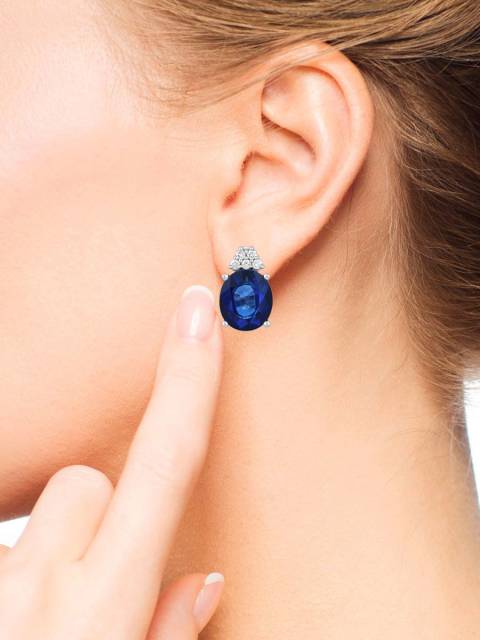 Серьги из белого золота с бриллиантами и сапфирами (049244)