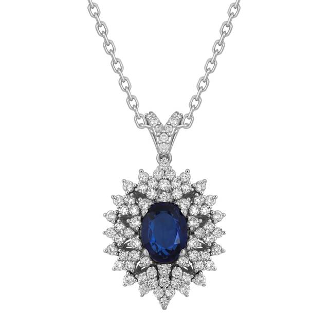 Колье из белого золота с бриллиантами и сапфиром (040416)
