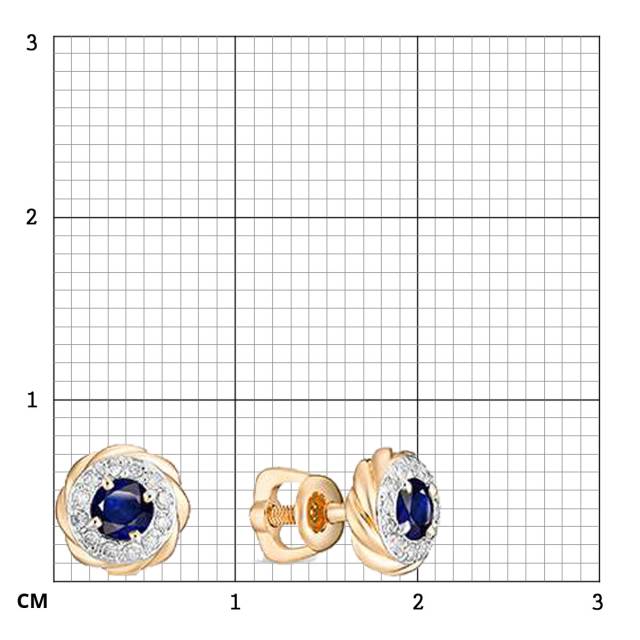 Серьги пусеты из красного золота с бриллиантами и сапфирами (034586)
