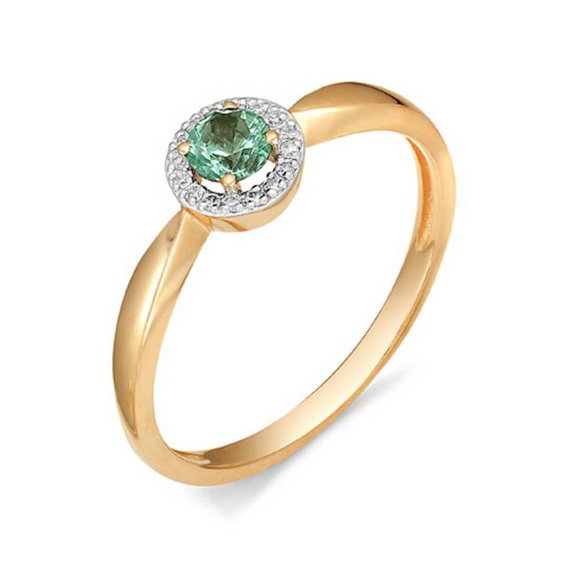 Кольцо из красного золота с бриллиантами и изумрудом (032883)