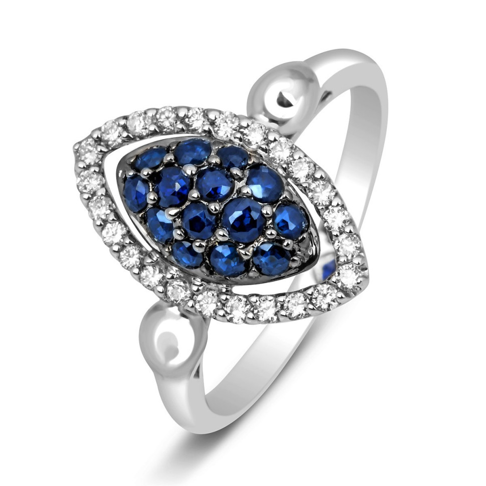 Кольцо из белого золота с бриллиантами и сапфирами (001283)