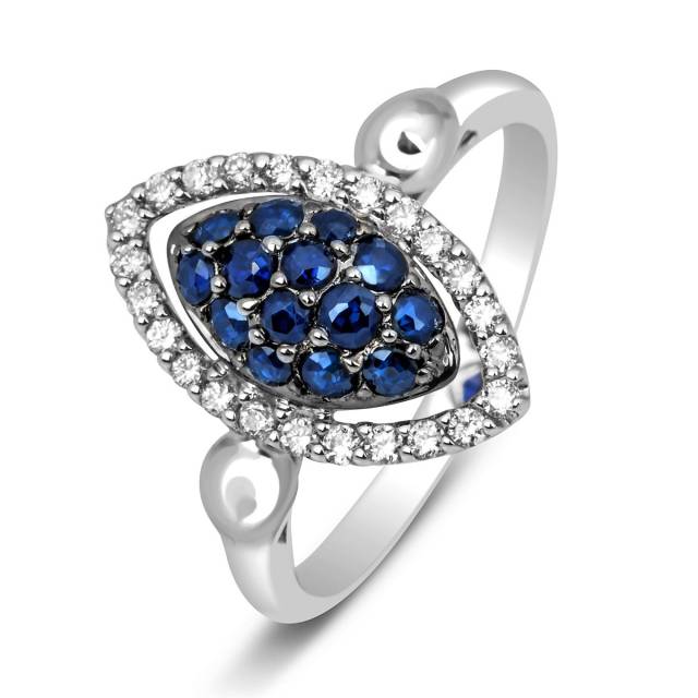 Кольцо из белого золота с бриллиантами и сапфирами (001283)