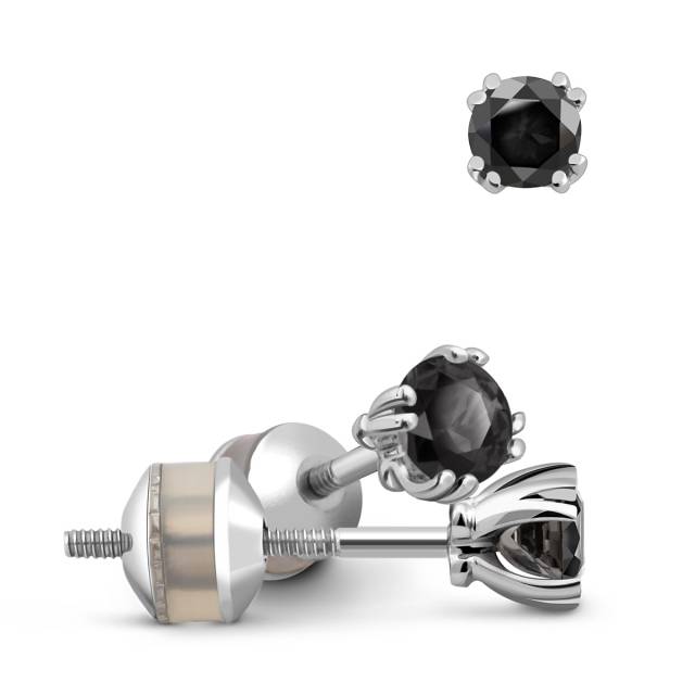 Серьги пусеты из белого золота с чёрными бриллиантами (049675)