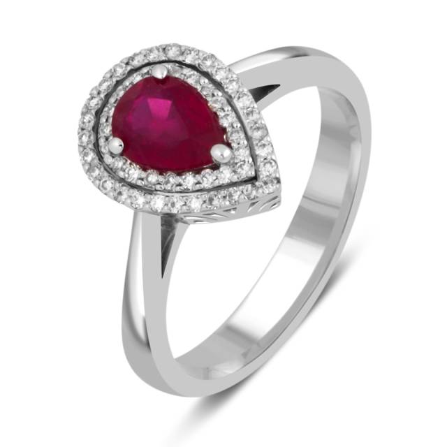 Кольцо из белого золота с бриллиантами и рубином (039759)