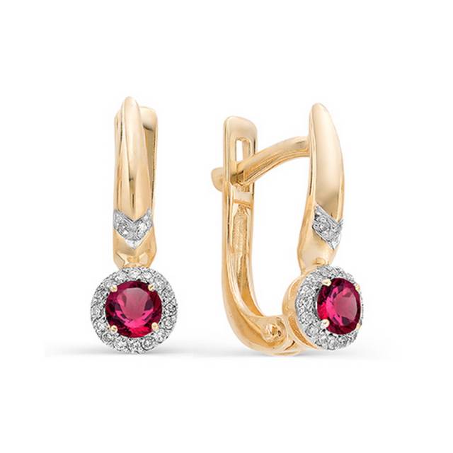 Серьги из комбинированного золота с бриллиантами и рубинами (038776)