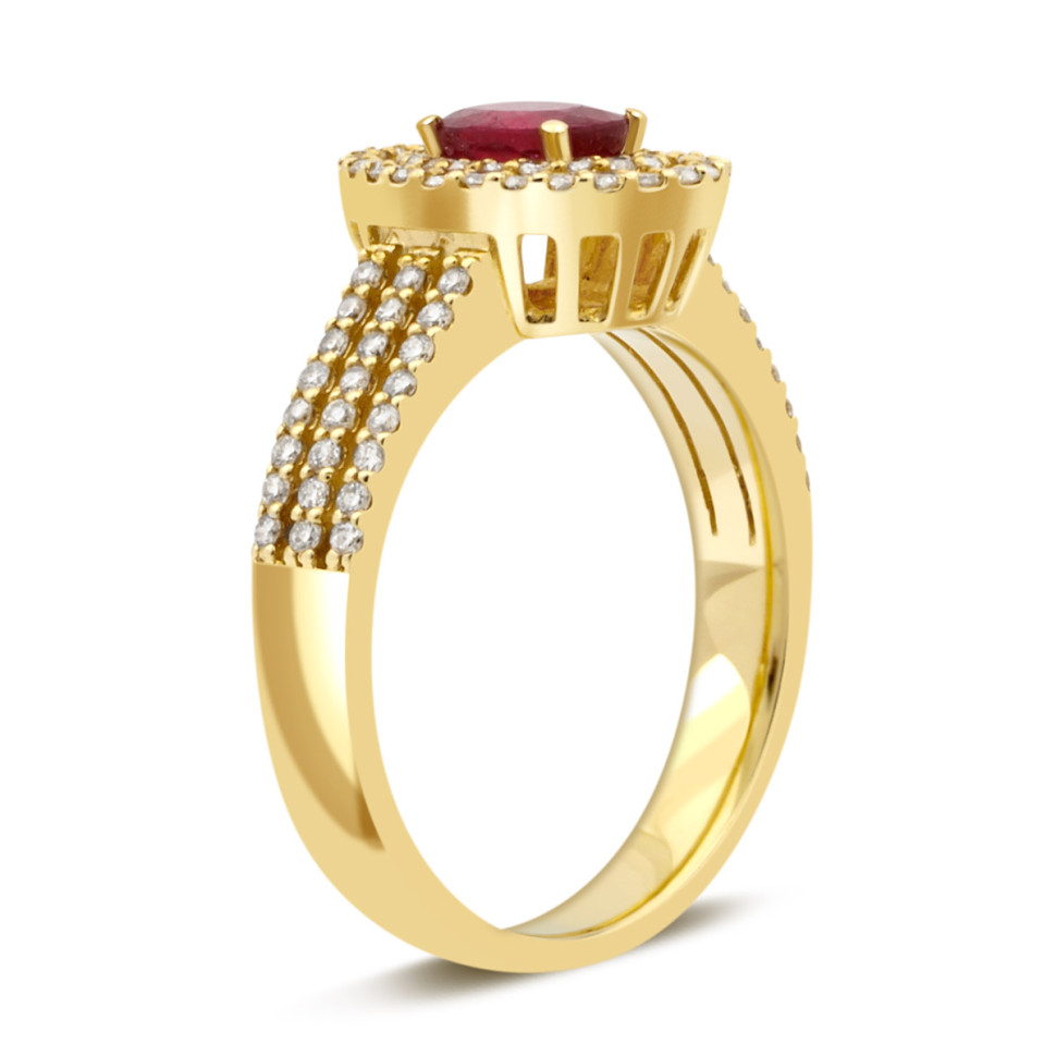 Кольцо из жёлтого золота с бриллиантами и рубином (039038)
