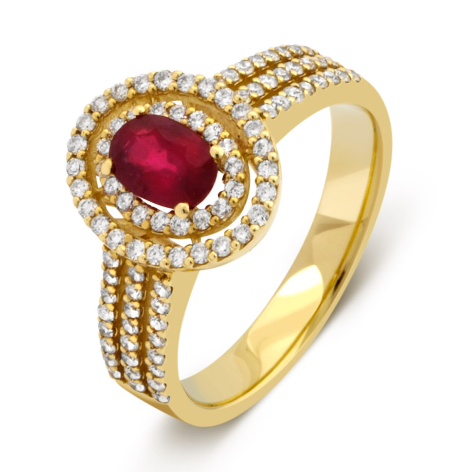 Кольцо из жёлтого золота с бриллиантами и рубином (039038)
