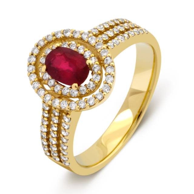 Кольцо из жёлтого золота с бриллиантами и рубином (039038)