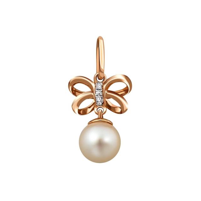 Кулон из красного золота с бриллиантами и жемчугом (011491)