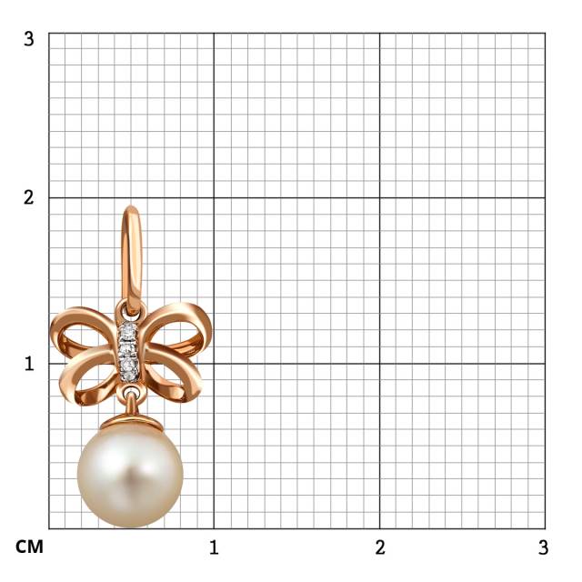 Кулон из красного золота с бриллиантами и жемчугом (011491)