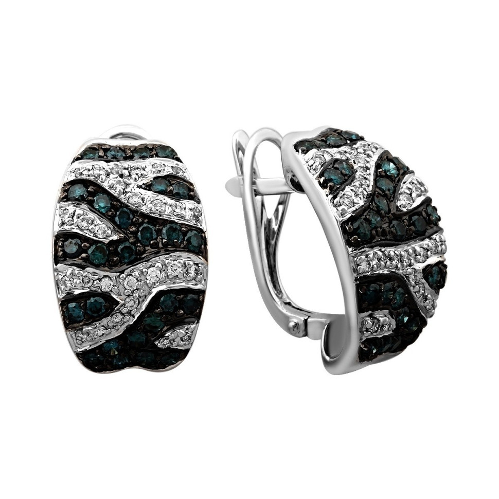 Серьги из белого золота с бриллиантами и голубыми бриллиантами (020495)