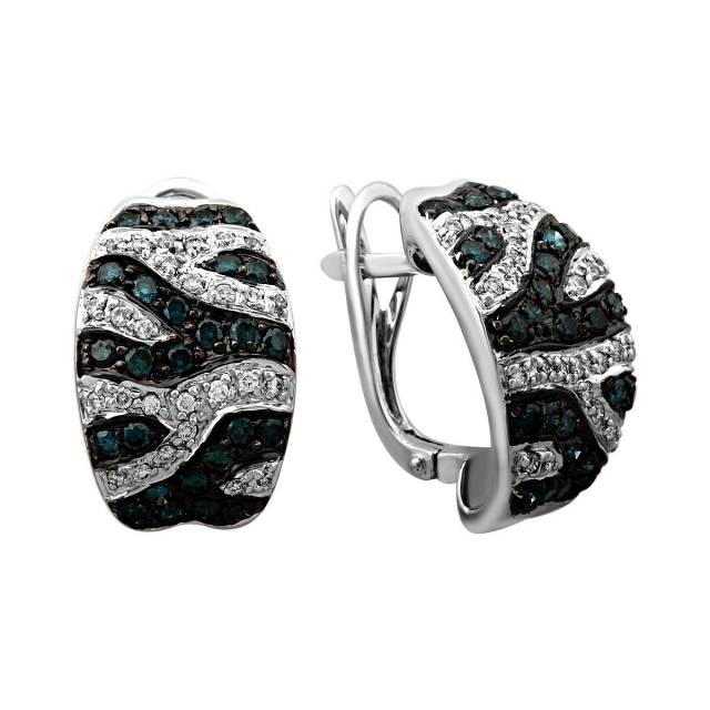 Серьги из белого золота с бриллиантами и голубыми бриллиантами (020495)