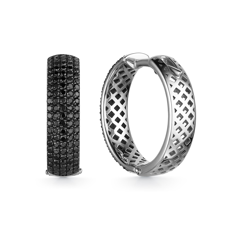 Серьги конго из белого золота с чёрными бриллиантами (049936)