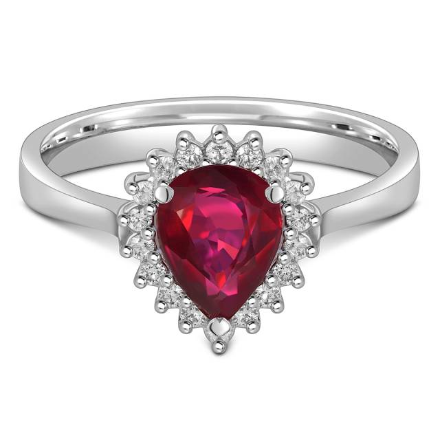 Кольцо из белого золота с бриллиантами и рубином (057843)