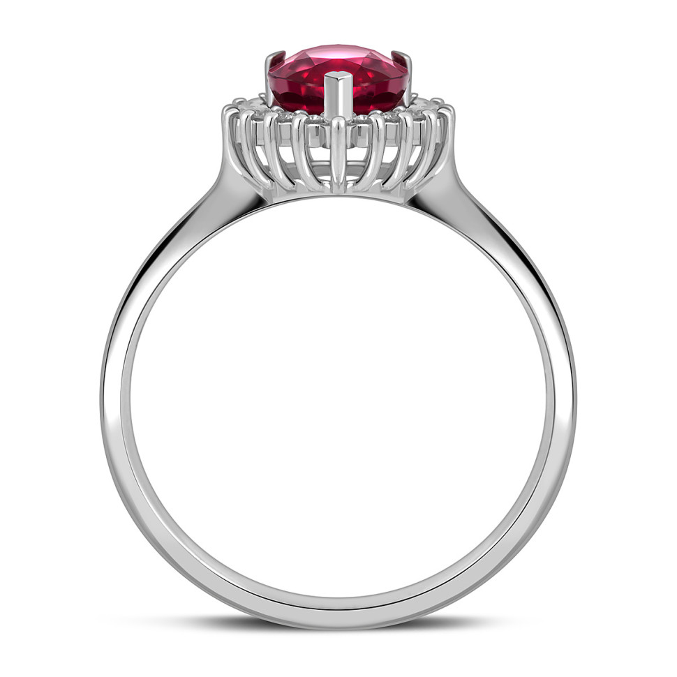 Кольцо из белого золота с бриллиантами и рубином (057843)