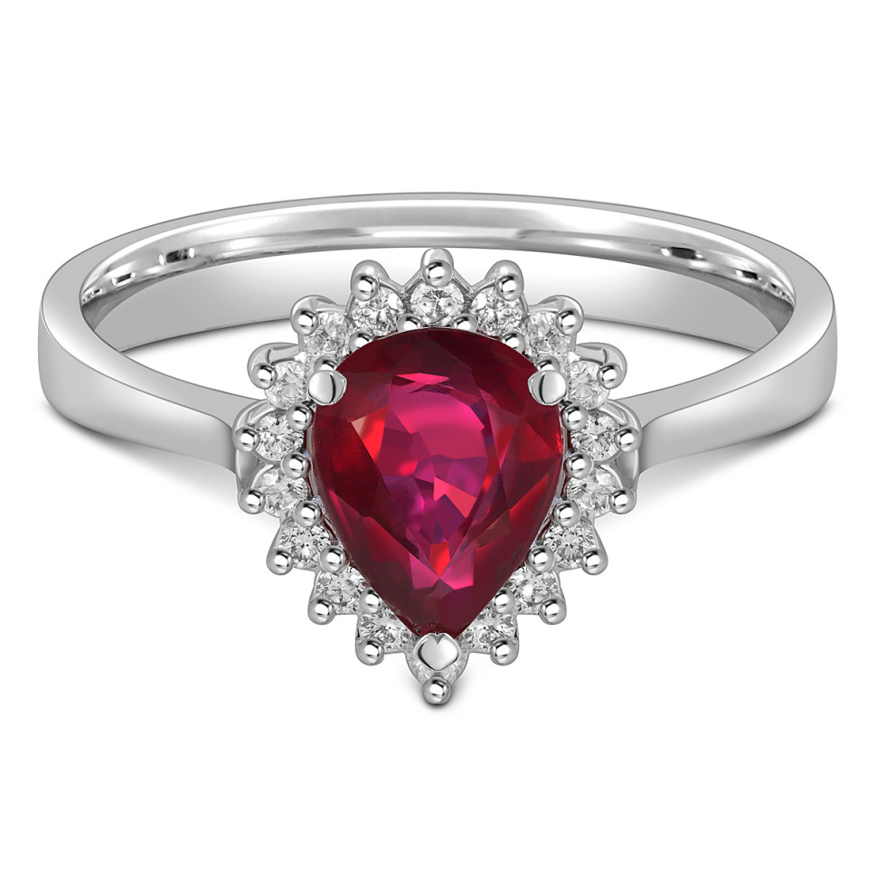 Кольцо из белого золота с бриллиантами и рубином (057843)