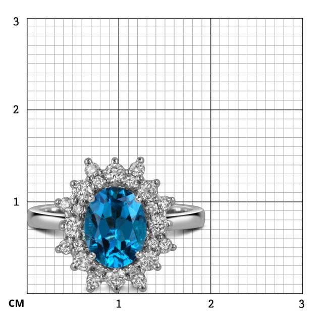Кольцо из белого золота с бриллиантами и лондон топазом (060349)