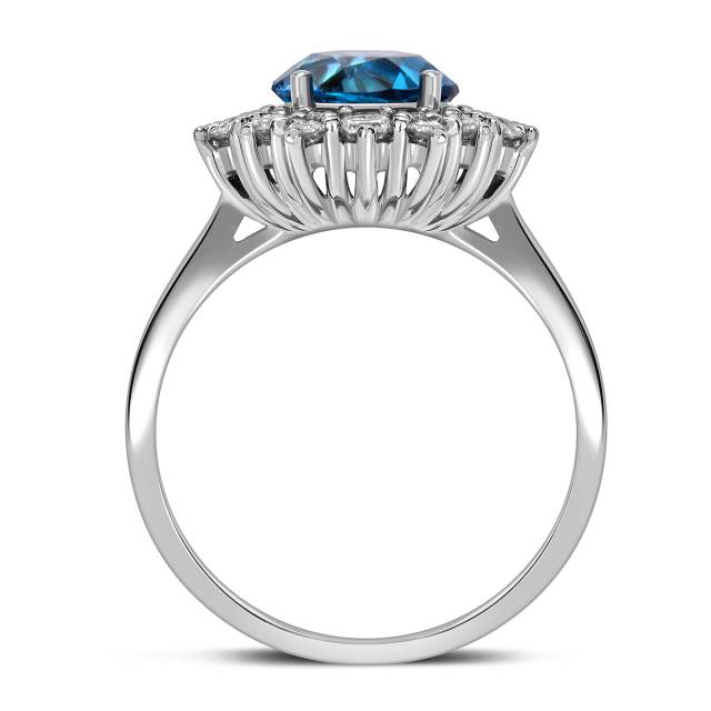 Кольцо из белого золота с бриллиантами и лондон топазом (060349)