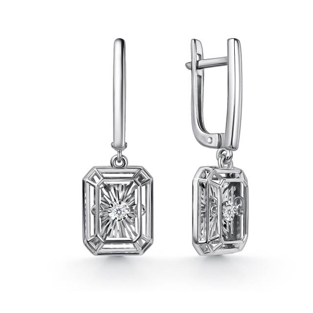 Серьги из белого золота с "танцующими" бриллиантами (063027)