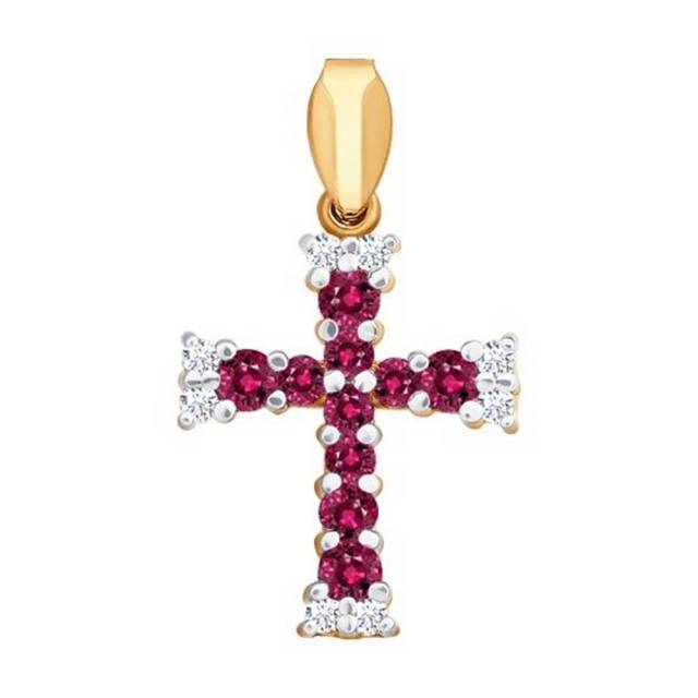 Кулон из красного золота с бриллиантами и рубинами (035476)