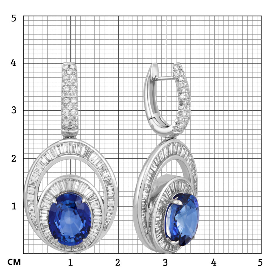 Серьги из белого золота 750 пробы с бриллиантами и сапфирами (046829)