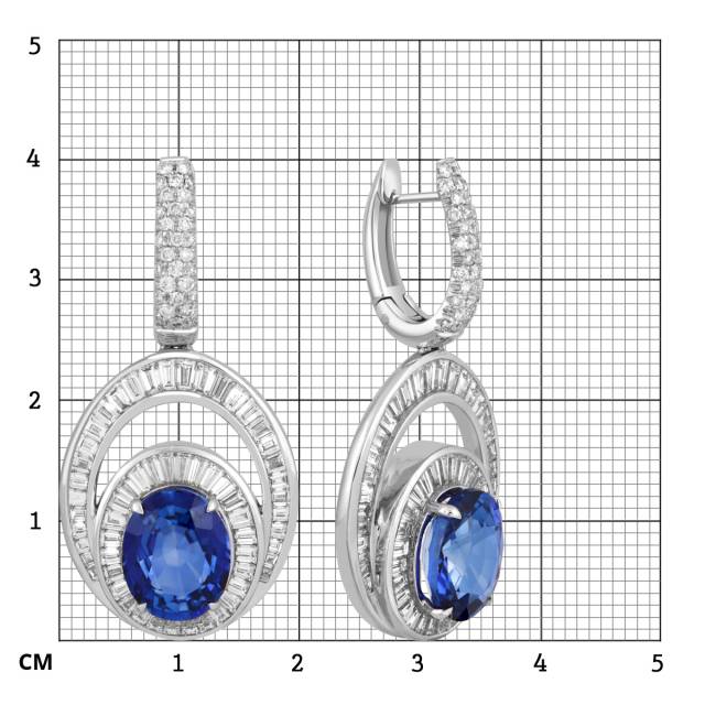 Серьги из белого золота 750 пробы с бриллиантами и сапфирами (046829)